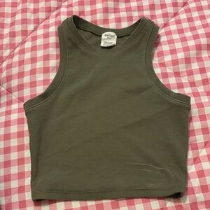 Dark Olive Green Ribbed Crop Top